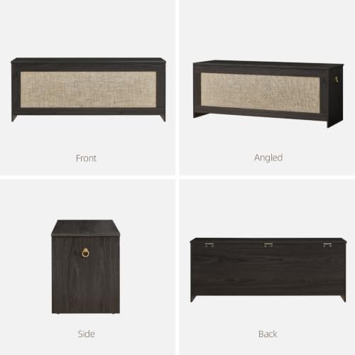 47.2"storage chest extra large,rattan storage bench(obsidian black) showing dimensions