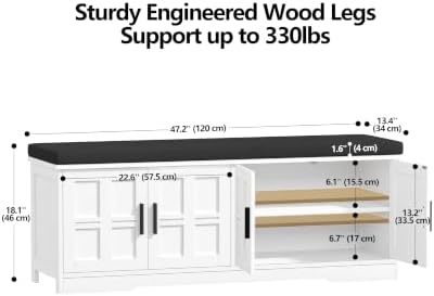 akxomel 47.2" shoe storage bench 4 doors wooden shown in use