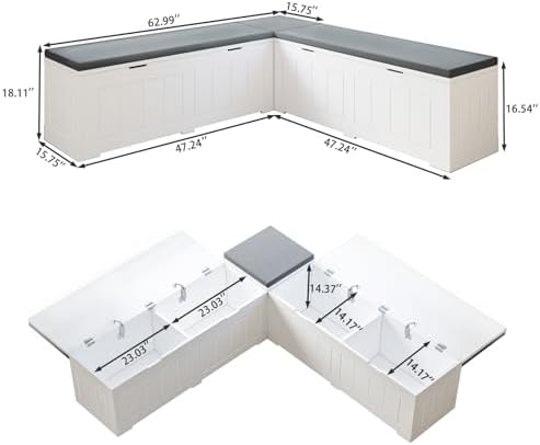l shape corner bench with storage, breakfast nook shown in use