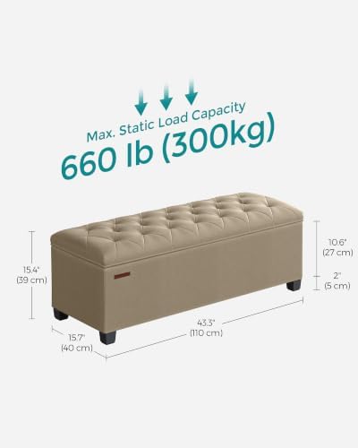 songmics storage ottoman bench, foot rest with legs shown in use