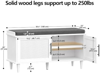 akxomel 39.4" rattan shoe storage bench 2 doors, close-up detail