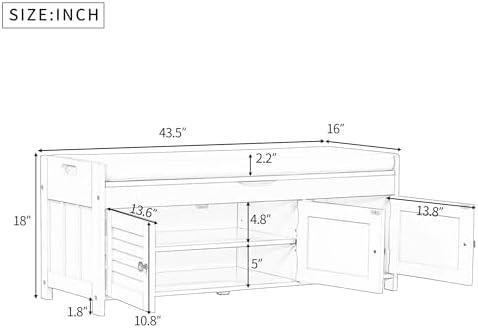 softsea storage bench with 3 shutter shaped doors shown in use