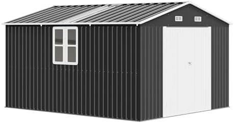 amerlife 10x12x7 ft outdoor storage shed with 2, front angle view