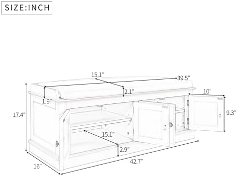 gdfstudio rustic storage bench with 4 doors and shown in use
