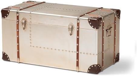 baxton studio bechet storage trunk, silver, main product view