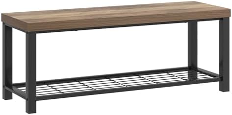 foluban entryway bench, industrial wood and metal storage, view 9