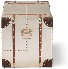 baxton studio bechet storage trunk, silver, side view