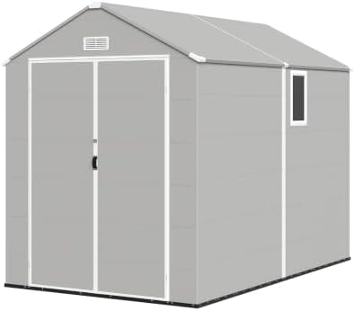 aoxun 6x10 ft outdoor storage shed, outdoor resin, front angle view