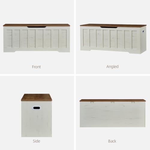 vankiley 47.2" storage chest extra large, storage bench.(white+brown), front angle view