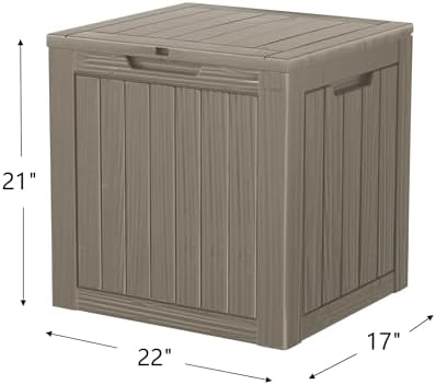 outdoor storage box, 35 gallon waterproof deck box shown in use