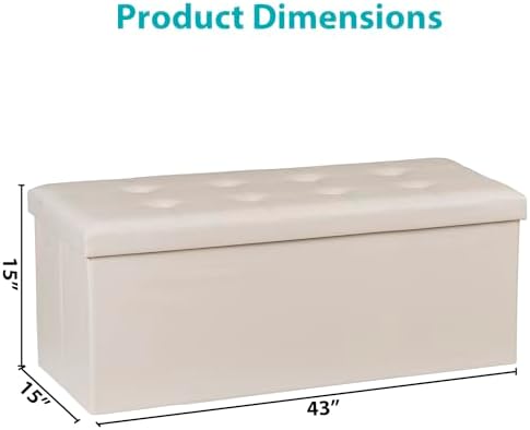 zenstyle 43inches folding storage ottoman bench, faux leather, close-up detail