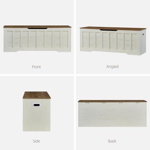 vankiley 51.2" storage chest extra large,wooden storage bench,white+brown, front angle view
