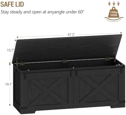 hzuaneri 47" storage bench, lift top,225l/59gal storage chest, close-up detail