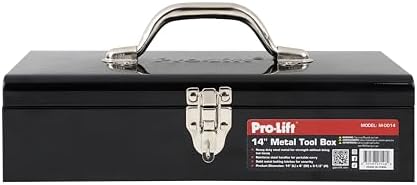 pro-lift steel tool box – 14-inch metal toolbox, side view