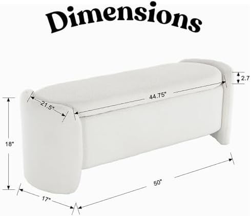 lukealon 50" wide sherpa storage bench, white shown in use