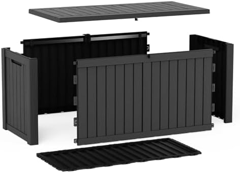 rojik 220 gallon waterproof outdoor deck storage box, front angle view