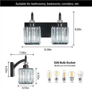 BBLLWJ Modern Bathroom Vanity Light 2-Light Black Crystal Light Fixtures Over - Image 4