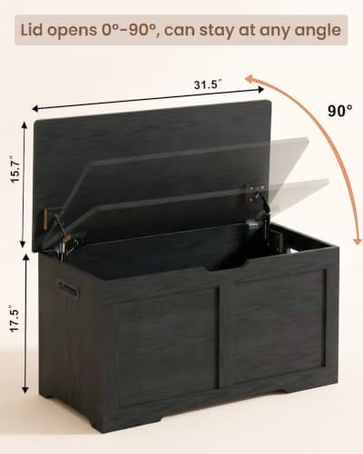 timberer 31.5" storage chest with 2 safety hinges, close-up detail
