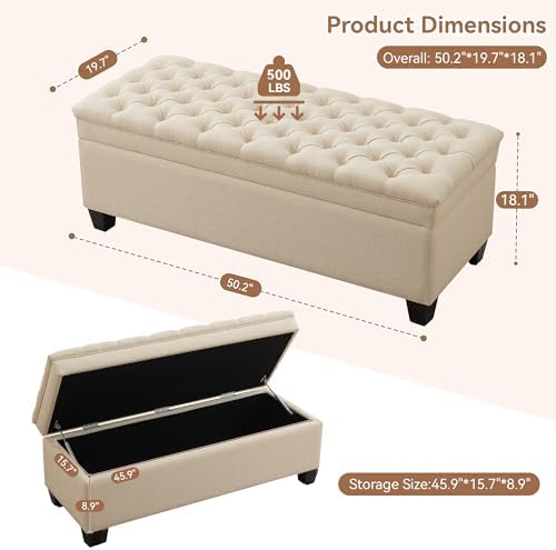 wututuee 50" fabric storage ottoman bench, upholstered rectangle shown in use