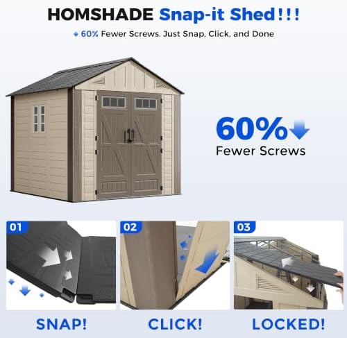 homshade 8x8 ft resin outdoor storage shed with, close-up detail
