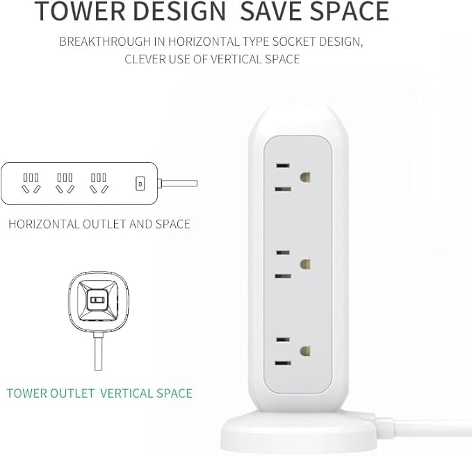 Power Strip Tower with Surge Protector – 11 AC Outlets, 4 USB Ports, 6ft - Image 4