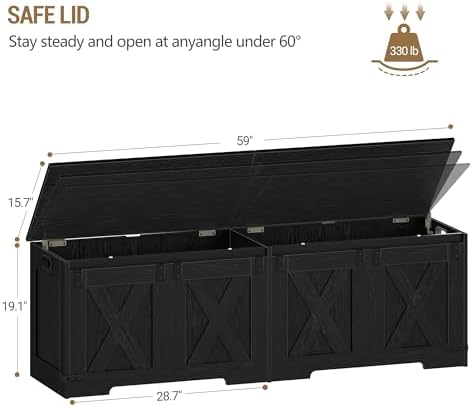 hzuaneri 59" rustic storage chest and bench |, close-up detail