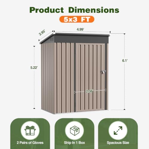 3 ft outdoor storage shed, waterproof metal garden shown in use