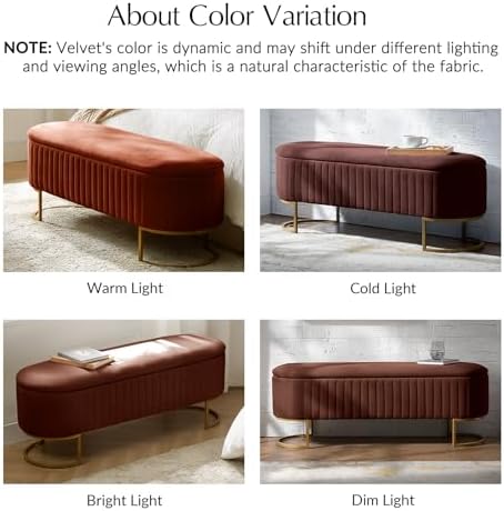 ecoharbor living 50.5" storage bench velvet bedroom ottoman,upholstered, close-up detail