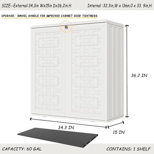 mrosaa indoor outdoor storage cabinet waterproof with shelf, side view