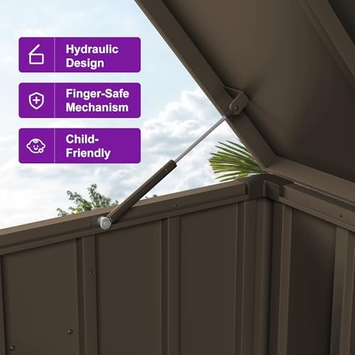 purple leaf outdoor deck box 100 gallon, waterproof showing dimensions