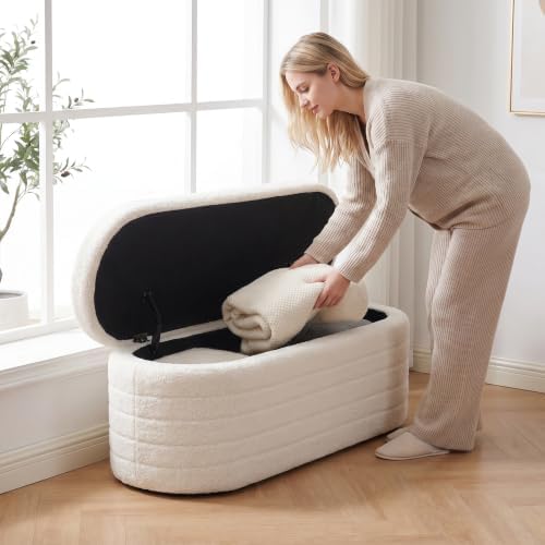 teddy sherpa storage ottoman bench end of bed showing dimensions