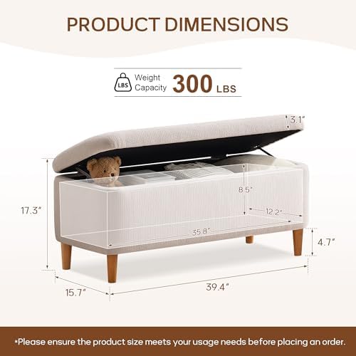 39.4”ottoman with storage,upholstered comfy storage bench ottoman with shown in use