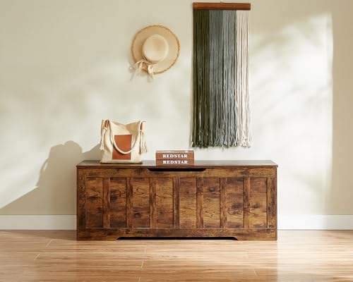 vankiley 51.2" storage chest extra large,wooden storage bench(rustic shown in use