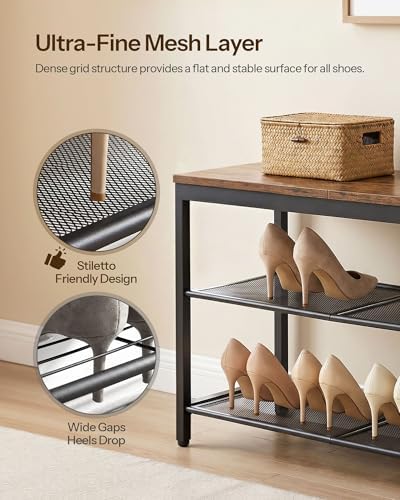 hoobro shoe bench, 3-tier shoe rack, industrial shoe, side view