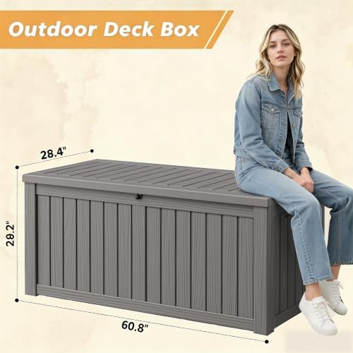fancyango 220 gallon large outdoor storage deck box shown in use