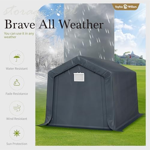 sophia & william storage shed, 8x12 ft portable showing dimensions
