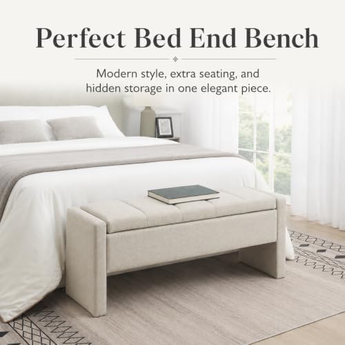 47.25 inch storage ottoman bench, linen upholstered, light, package contents