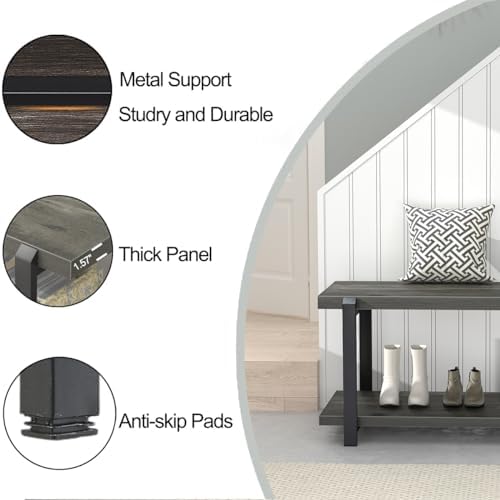 excefur industrial entryway bench with storage, rustic wood, package contents