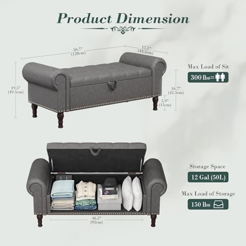 apicizon storage bench for bedroom, upholstered end of shown in use