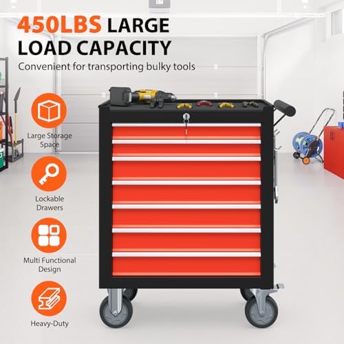 7-drawer high capacity rolling tool box, removable cabinet shown in use