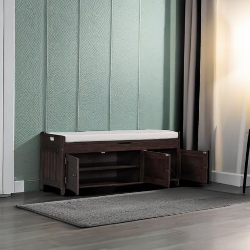 softsea storage bench with 3 shutter shaped doors, front angle view