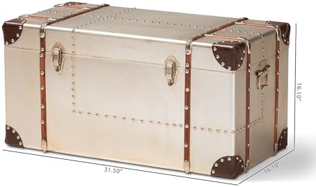 baxton studio bechet storage trunk, silver, view 9
