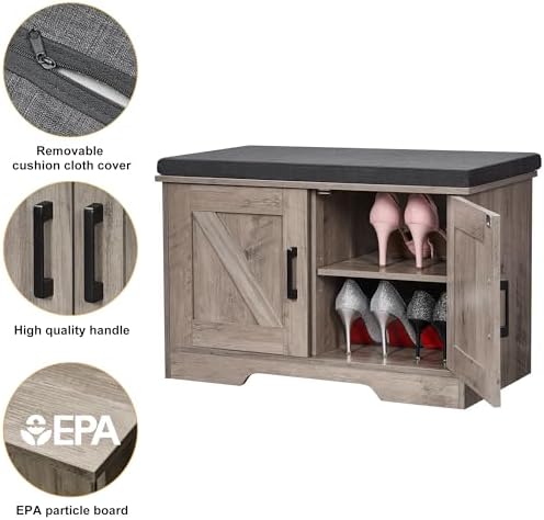 homsho farmhouse shoe storage bench with 2 barn showing dimensions