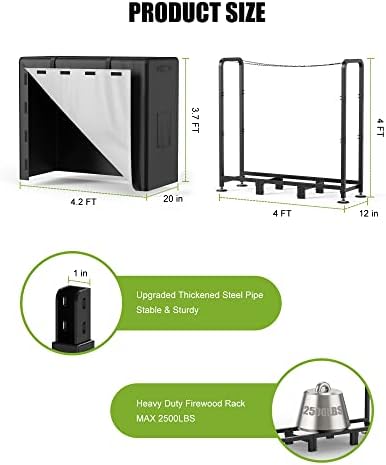 firewood rack outdoor with cover, 4ft indoor wood, package contents
