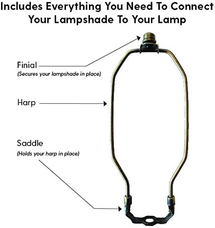 Complete Lamp Harp Set (2 Pack) - Antique Brass 8" Harp for 9" to 10" Lampshade - Includes Saddle Holder Base & Finial - Converter for Table and Floor Lamps