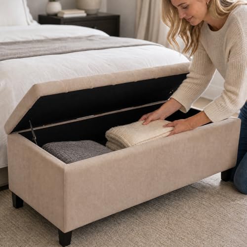 madison park 49" upholstered storage bench, button tufted, package contents