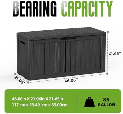 85 gallon outdoor storage deck box waterproof resin shown in use