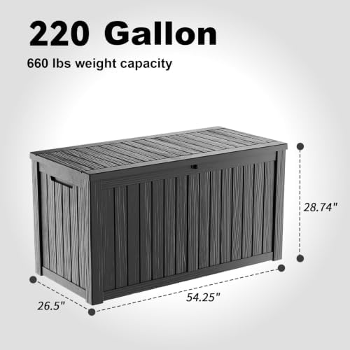 rojik 220 gallon waterproof outdoor deck storage box on a desk or shelf