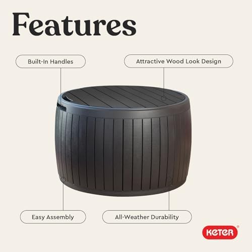keter circa outdoor storage deck box, 37 gallon, side view