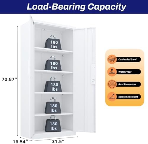 71" garage storage cabinet, white, close-up detail